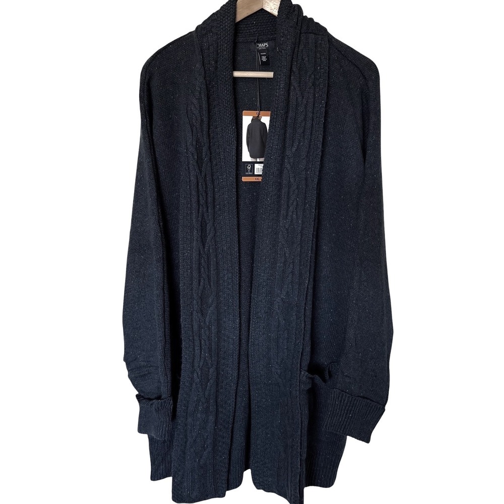 Chaps Cable Neck Cardigan Women XXL Navy Blue NWT Marled Open Front Sweater
